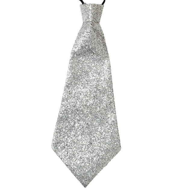 Zilveren Stropdas Glitter Met Elastiek van Widmann koop je bij Partywinkel