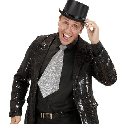 Zilveren Stropdas Glitter Met Elastiek van Widmann koop je bij Partywinkel