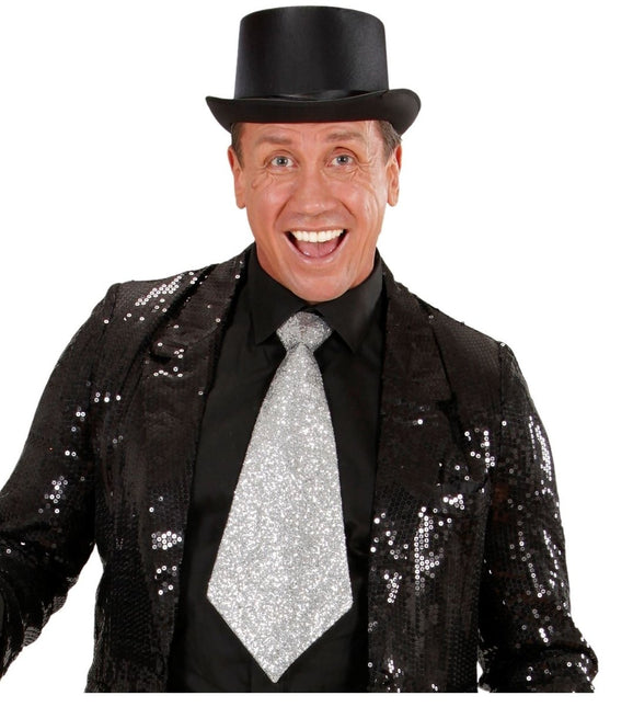 Zilveren Stropdas Glitter Met Elastiek van Widmann koop je bij Partywinkel