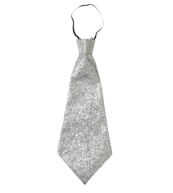 Zilveren Stropdas Glitter Met Elastiek van Widmann koop je bij Partywinkel