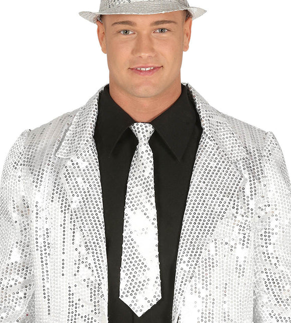 Zilveren Stropdas Glitter Paillet van Fiestas Guirca koop je bij Partywinkel