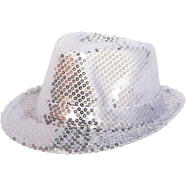 Zilveren trilby hoed met glitters van Folat koop je bij Partywinkel