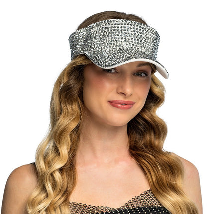 Zilveren Zonneklep Met Steentjes van Boland koop je bij Partywinkel