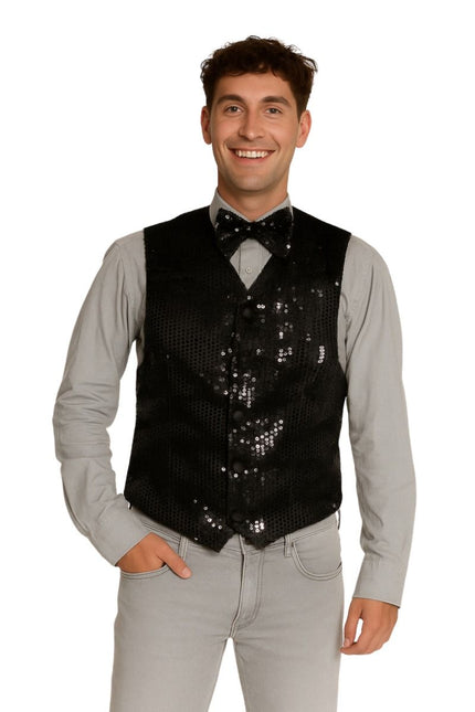 Zwart Gilet Met Strikje 2 delig van Partychimp koop je bij Partywinkel