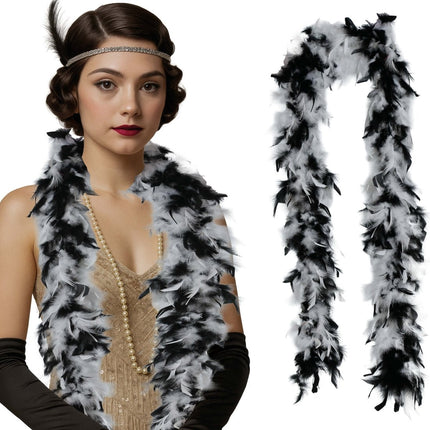 Zwart Witte Boa Veren 80gr van Fiestas Guirca koop je bij Partywinkel