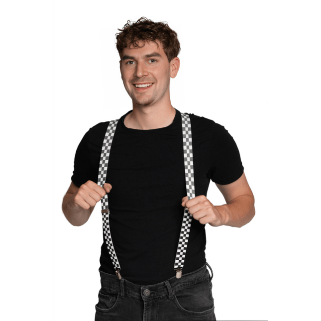 Zwart Witte Bretels Geblokt 2,5cm van Partychimp koop je bij Partywinkel