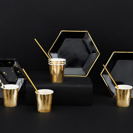 Zwarte Borden Gouden Sterren 20cm 6st van Partydeco koop je bij Partywinkel