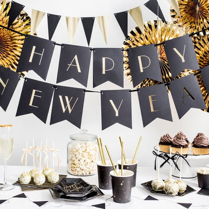 Zwarte Borden Gouden Sterren 20cm 6st van Partydeco koop je bij Partywinkel