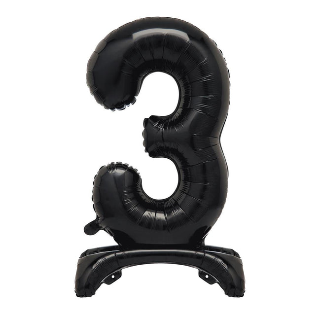 Zwarte Cijfer Ballon 3 Jaar Met Standaard 76cm van Unique koop je bij Partywinkel