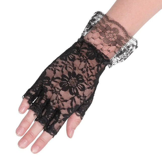 Zwarte Handschoenen Kant - Partywinkel - 8712026031631