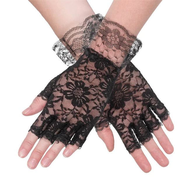 Zwarte Handschoenen Kant - Partywinkel - 8712026031631