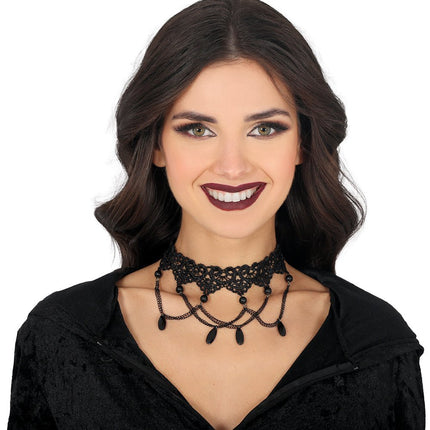 Zwarte Ketting Geborduurd Met Kralen van Fiestas Guirca koop je bij Partywinkel