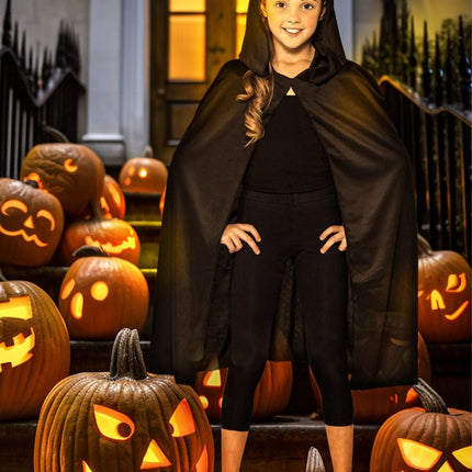 Zwarte Lange Cape met Capuchon van Smiffys koop je bij Partywinkel