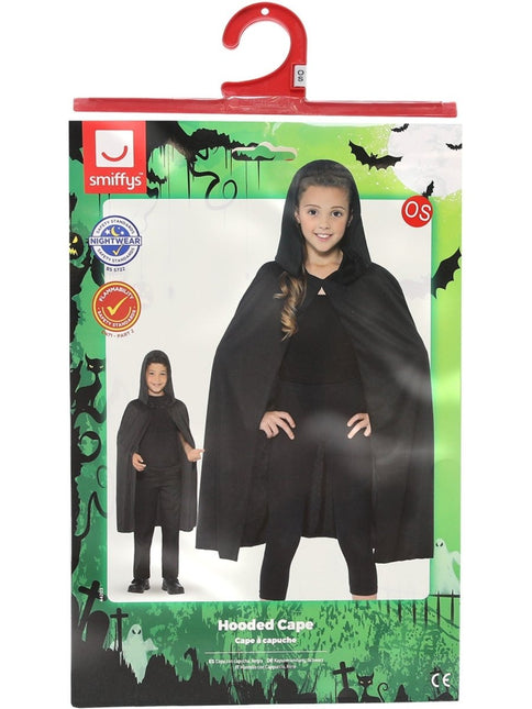 Zwarte Lange Cape met Capuchon van Smiffys koop je bij Partywinkel