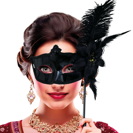 Zwarte Oogmasker Met Houder van Fiestas Guirca koop je bij Partywinkel