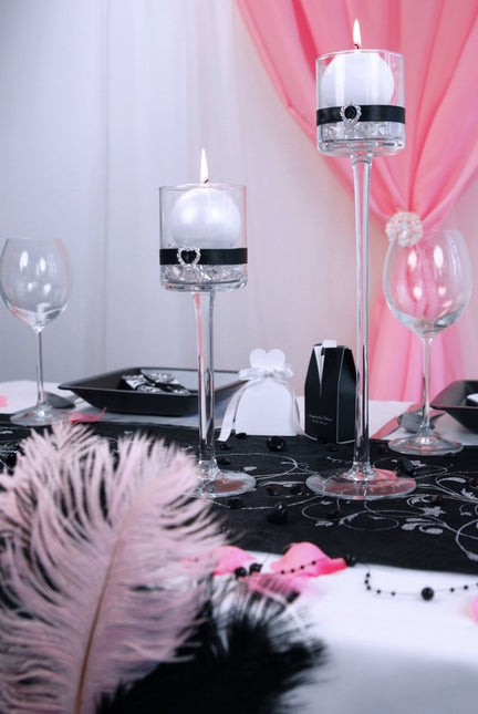 Zwarte Organza Stof Zilveren Bloemen 36cm 9m van Partydeco koop je bij Partywinkel