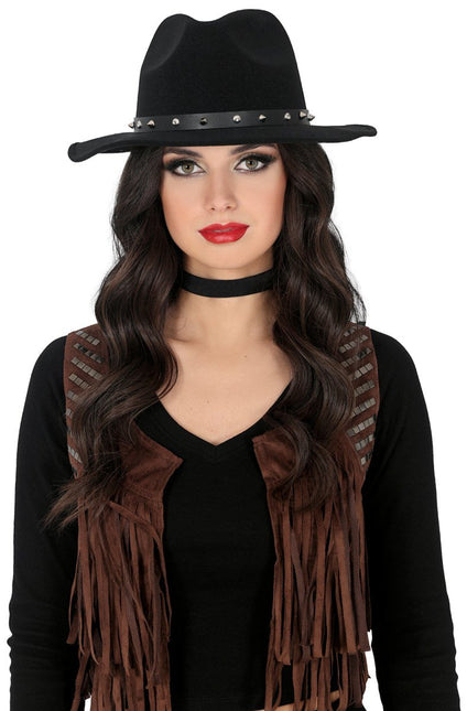Zwarte vilten cowboyhoed met studs, voor volwassenen van Fiestas Guirca koop je bij Partywinkel