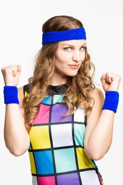 Zweetbandjes Blauw 3st van Partychimp koop je bij Partywinkel